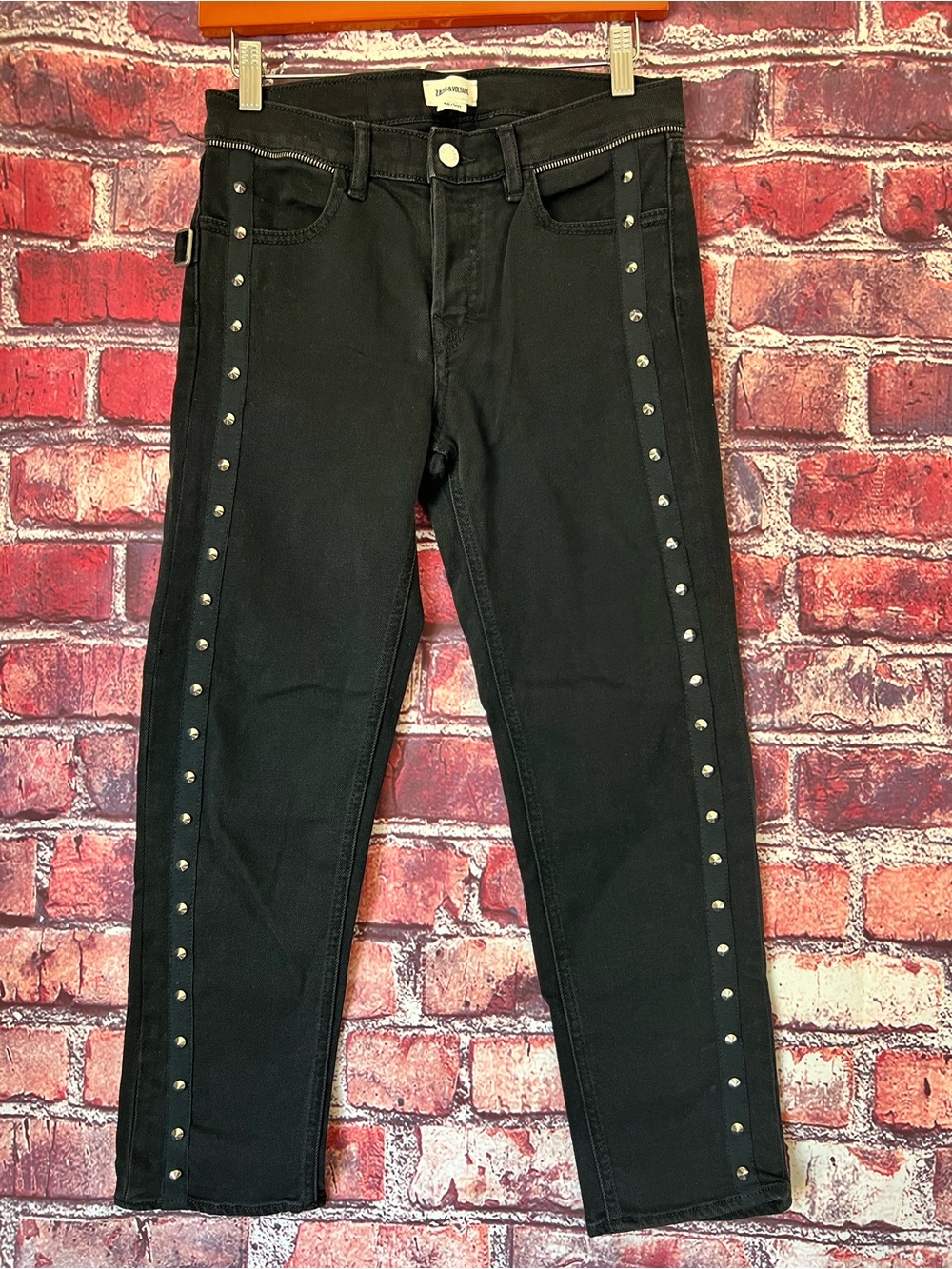 Zadig & Voltaire Elios Spikes Black Skinny Studded Jeans Sz 24